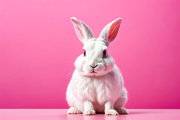 Sticker - White rabbit with pink background and red eyes.