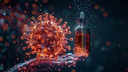 Sticker - Isolated  illustration of a hand sanitizer breaking down Coronavirus. Covid-19 virus design in a low poly style design with a futuristic geometric background. The  picture is a low poly