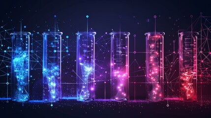 Leinwandbilder - An abstract polygonal image of test tubes isolated on a white background, mash up between lines and points with an inscription. Science and analysis.  abstract polygonal image.  abstract