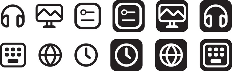 Poster - UI and UX Bold line icons set and black background icons