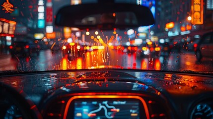 Poster - Graphite sensor signal on metro city road with smart car (HUD) and autonomous self-driving mode...