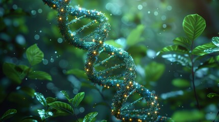 Poster - A couple of seedling tree leaves. DNA genome engineering vitamin supplement. Abstract illustration isolated on a dark blue background. Medical science life eco. Low poly wireframe mesh.