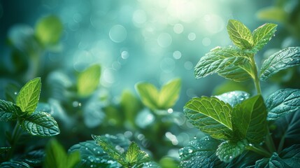 Aufkleber - Flowing air from mint leaves. Freshening effect on blue background. It could be used for fresheners, cleaners, as a menthol flavoring. Modern illustration.