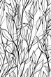Delicate branches filled with leaves spread across the image, forming a serene and detailed black and white pattern