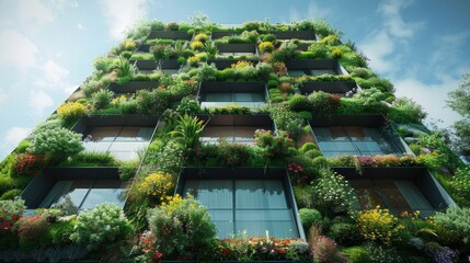 Fototapete - Architecture with green facades and vertical gardens. Sustainable architecture.