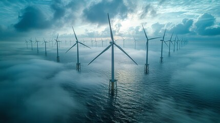 Aufkleber - This is an aerial view of a windmill park in the ocean with a wind turbine in Flevoland Netherlands, Ijsselmeer. A green energy source.