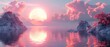 Featuring 3D renders of futuristic geometric shapes, a minimalist Zen seascape, calm water, a glass arch, a mirror, and a graduated sky infused with pastel pink hues.