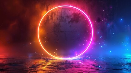 Poster - In this futuristic neon frame modern illustration, the circle is colored in neon colors.