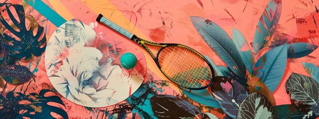  tennis raquete and frescobol raquete, collage 