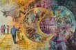 A detailed painting capturing a man standing in front of a towering clock, A pastel depiction of the economic cycle, AI Generated