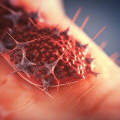 Illustrate the process of cellular respiration showcasing how cells convert nutrients into energyvirus macro 3d render