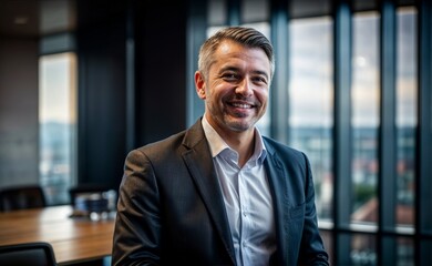 businessman standing with smiley face looking at camera happy