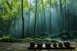 A vibrant bamboo forest teeming with a multitude of green plants and foliage, A peaceful tea ceremony in a serene bamboo forest, AI Generated