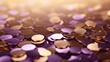 An artistic rendering of golden and purple disks scattered across the frame, perfect for conceptual design backgrounds or decorative elements in creative projects.
