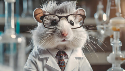 hamster, brille, labor, wissenschaft, proffesor, neu, close up, tier, spaßig, mantel, weiss, Doktor, arzt, copy space, reklame, weiß, spaßig, lustig, 