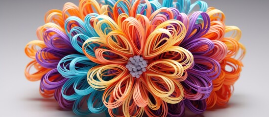 Sticker - a colorful flower made of yarn is sitting on a table . High quality