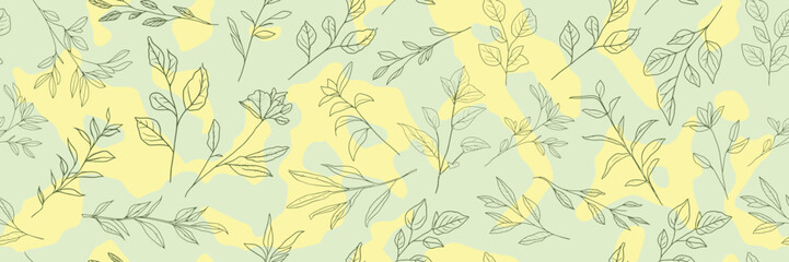 Wall Mural - Hand drawn plant background, seamless pattern, vector design	