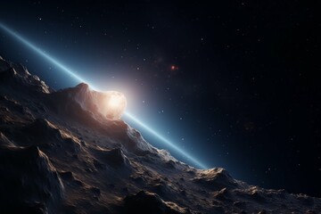 Wall Mural - a shot of a distant star, its light reflecting off of a nearby asteroid