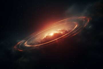 Wall Mural - a shot of a distant planet, with its atmosphere visible and its rings illuminated by the sun