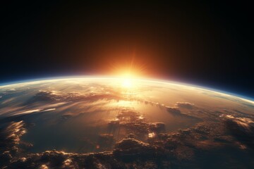 Wall Mural - a view of the earth from space, with the sun in the background