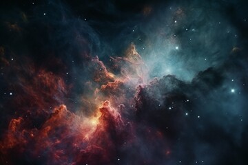 Wall Mural - a close-up shot of a nebula, with vibrant colors and intricate details visible in the gas clouds