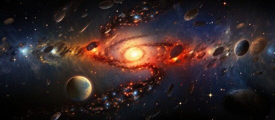 Poster - in a vast galaxy filled with numerous stars, planets, and astronomical objects, the landscape is dot