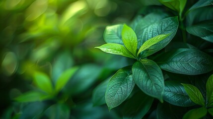 Poster - Having a green leaf show in a summer garden. Using the natural green leaf plants as a background for a spring cover page or a greenery wallpaper for the environment.