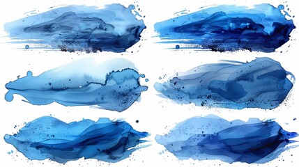 Fototapete - An abstract painting in blue ink on watercolor paper. Blue ink strokes. A flat kind of brush stroke.
