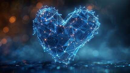 Leinwandbilder - This is a low poly style design of an abstract heart shape made of two blue hands. The concept is 