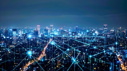Poster - Communication network concept for a smart city. 5G. LPWA (Low Power Wide Area). Wireless communication.