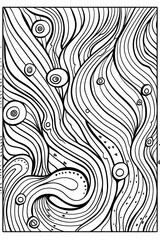 A mesmerizing pattern of wavy lines and circular elements, this image is an ideal choice for deep focus and stress relief coloring