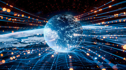 Wall Mural - Global Networking Earth, Digital Technology Concept, Connected Blue Tech Space Background, Worldwide Communication