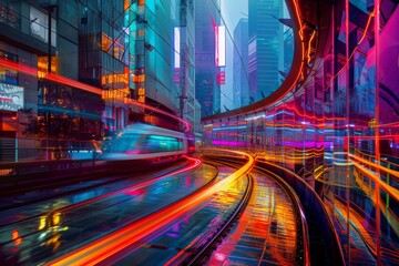 Naklejka na meble Bustling City Street With Traffic and Tall Buildings