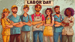 Poster to commemorate Labor Day with workers from different trades