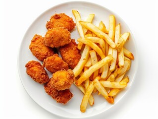 Canvas Print - Plate of nuggets and french fries isolated on a white background