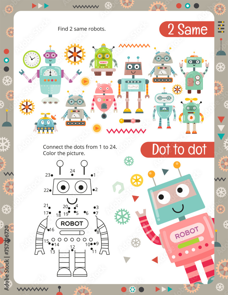 Activity Pages for Kids. Printable Sheet with Robots Activities – Dot ...