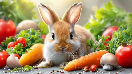 Wall Mural -  Rabbit eating food carrot