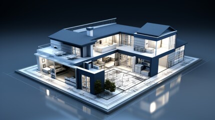 Wall Mural - 3d blueprint of a house with isolated background