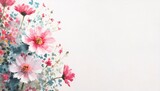 Fototapeta Kwiaty - Watercolor floral background with pink and blue flowers on white background.