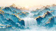 Abstract blue artistic conception landscape decorative painting, Chinese style freehand landscape background