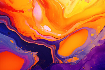 Wall Mural - A colorful fluid art swirls in vibrant shades of pink, purple, orange, and blue creates an abstract background. The flowing patterns suggest a sense of creativity and movement