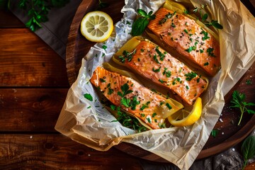 Sticker - Elegant Salmon en Papillote with Vibrant Vegetables and Lemon