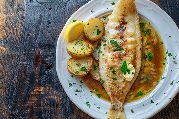 Wall Mural - Sole Meunière: Pan-Fried Sole with Lemon Parsley Butter Sauce