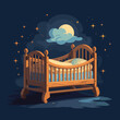 Baby bed, cradle vector illustration. Comfortable wooden crib cot. Childcare accessory