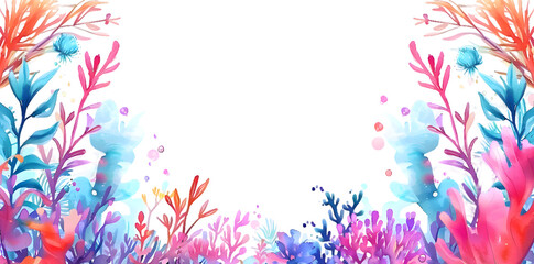 Wall Mural - Colorful underwater world in watercolor style isolated on transparent background