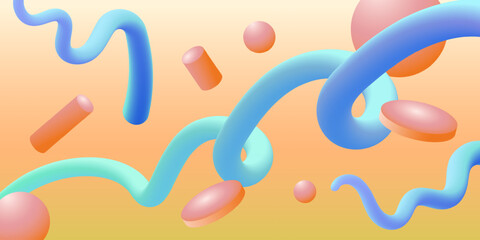 Poster - Realistic 3d abstract background with different colored shapes. 3D background for your design