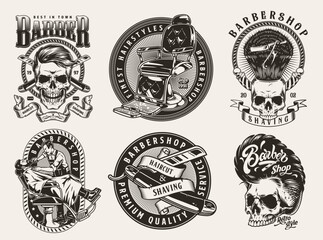 Wall Mural - Barber industry set emblems monochrome