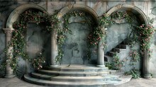Secret Garden Fantasy, Flower Arches And Lush Greenery Create A Fairytale Setting, A Beautiful Digital Printing Background,, AI Generative