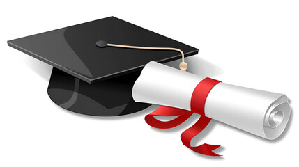 Wall Mural - Graduation university cap and diploma sticker and clipart, ai generated