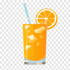 Colorful fruit design. Glass of fresh juice with slice of orange. Milkshake, flavoured milk. Vector illustration cartoon flat icon isolated on white.